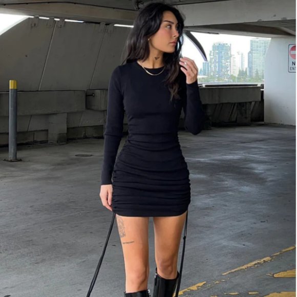 MILITARY MINDS LONG SLEEVE MINI DRESS BLACK - Picture 1 of 3